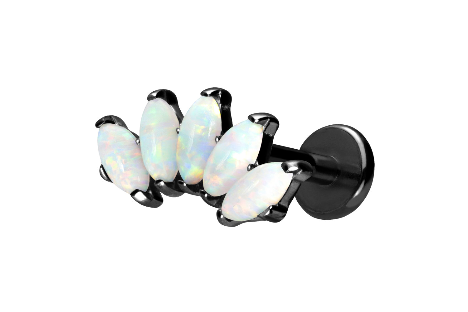 Titan Labret Piercing mit Push Fit BOGEN + SYNTHETSCHE OPALE